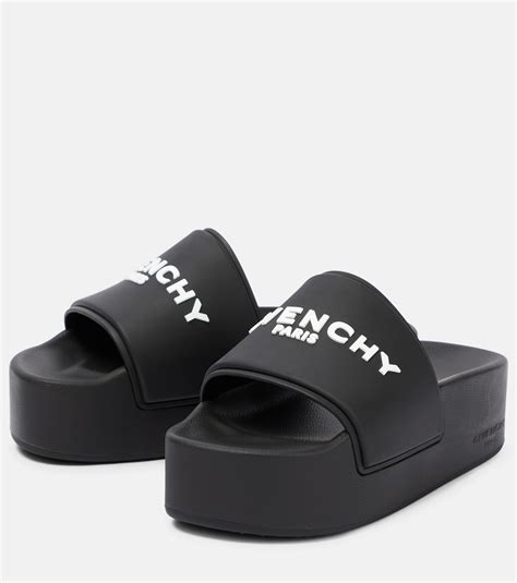 givenchy white fur slides|Givenchy platform slides.